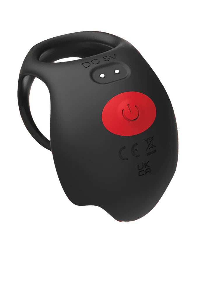"Red Dot Vibrating Cock Ring V3 With Remote - Black/red IC5078"