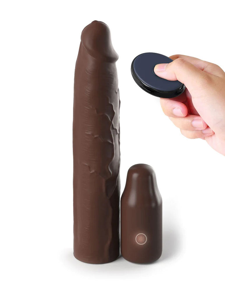 "Fantasy X-Tensions Elite 9 Inch Sleeve Vibrating 3 Inch Plug With Remote - Brown PD4155-29"
